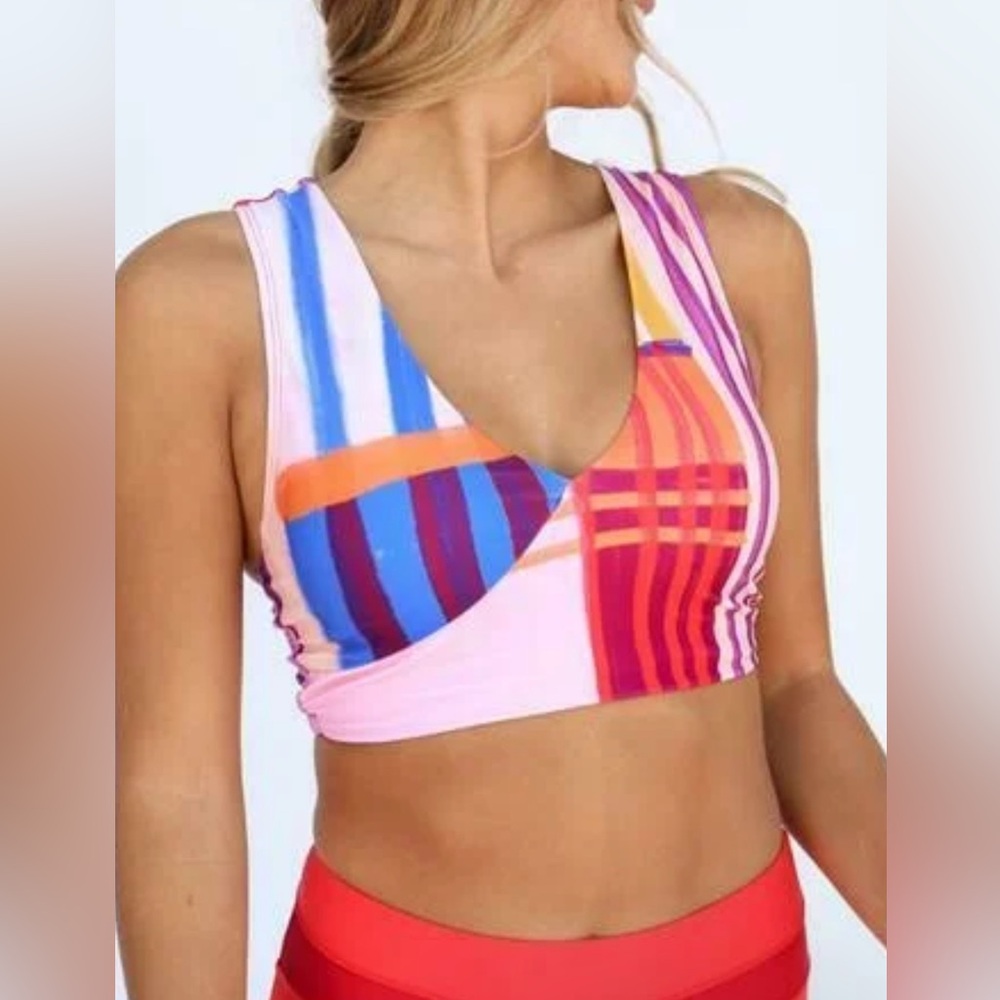 Nani Swim Havana Artsy Multicolored Switch V Neck Sporty Crop Top Size L